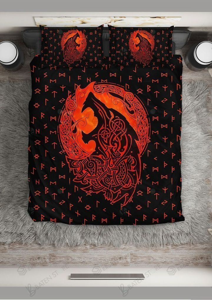 Norse Howling Wolf Black Printed Bed Sheets Spread Duvet Cover Bedding Set