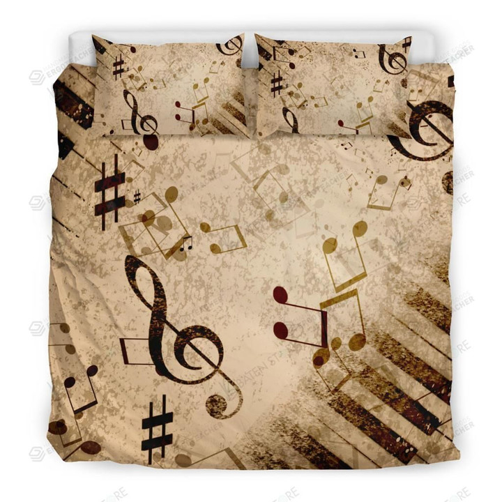 Vintage Piano Musical Notes Bed Sheets Duvet Cover Bedding Set Great Gifts For Birthday Christmas Thanksgiving