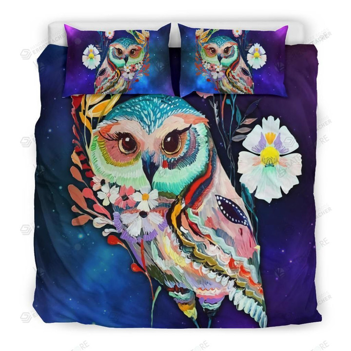 Painting Art Owl Lady Bed Sheets Spread Duvet Cover Bedding Set