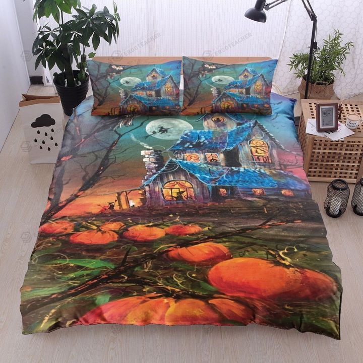 Halloween Pumpkin Witch Bed Sheets Spread Duvet Cover Bedding Set