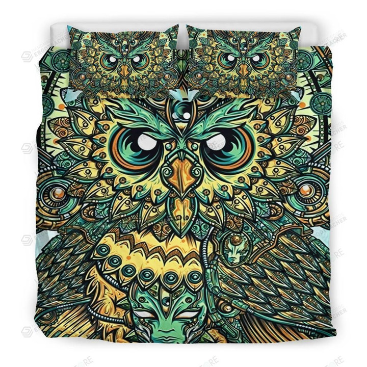 Owl Mandala Art Bed Sheets Spread Duvet Cover Bedding Set