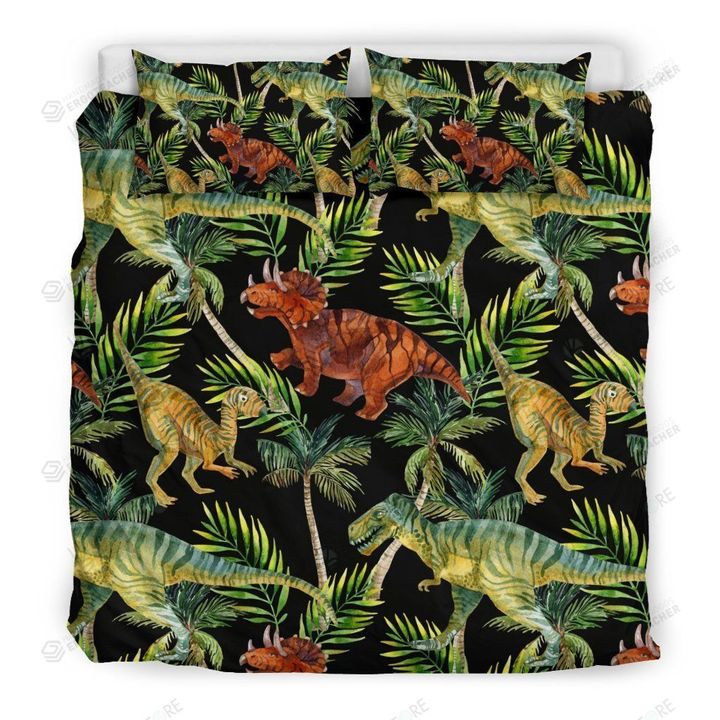 Dino Dinosaur Palm Leaf Bed Sheets Duvet Cover Bedding Set Great Gifts For Birthday Christmas Thanksgiving