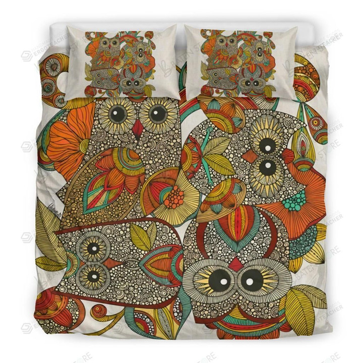 Owl White Bed Sheets Spread Duvet Cover Bedding Set