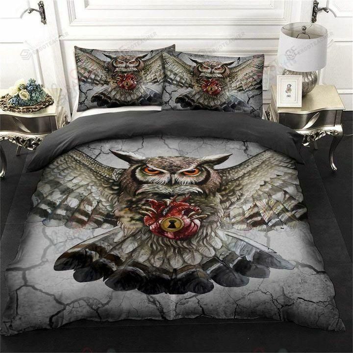 Owl Love Printed Bed Sheets Spread Duvet Cover Bedding Set