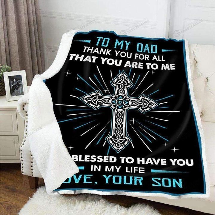 Personalized Viking Celtic Cross To My Dad Thank You For All From Son Sherpa Fleece Blanket Great Customized Blanket Gifts For Christmas Thanksgiving Father's Day
