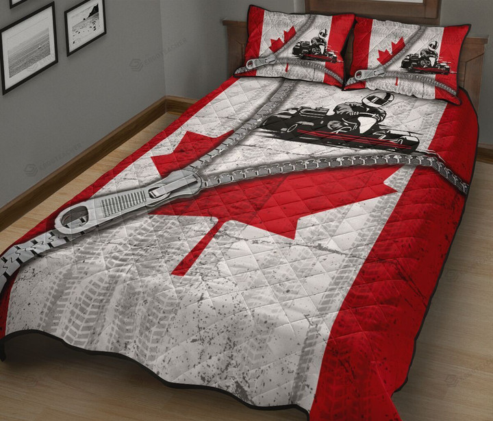 Kart Racing Canada Flag Quilt Bed Set