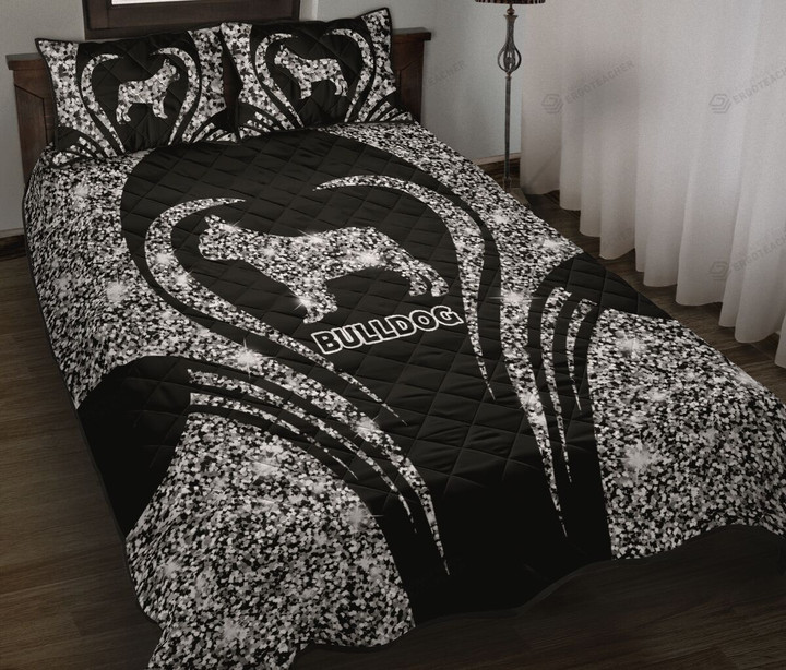 Bulldog Heart Silver Quilt Bedding Set