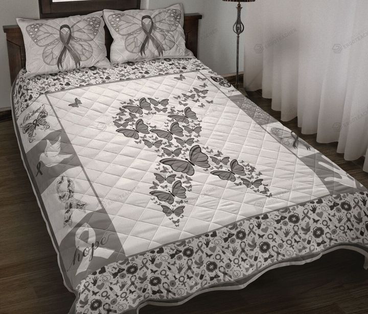Brain cancer, Grey Ribbon Quilt Bed Sheets Spread Duvet Cover Bedding Sets