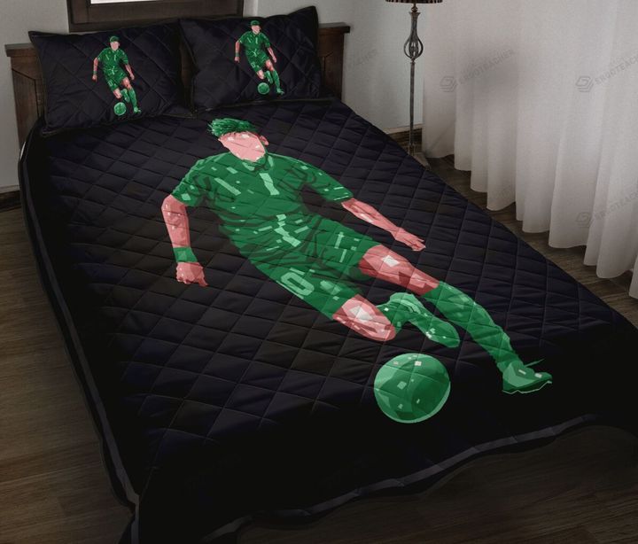 Football Kid Excited Sport Green Excited Kid Quilt Bed Set
