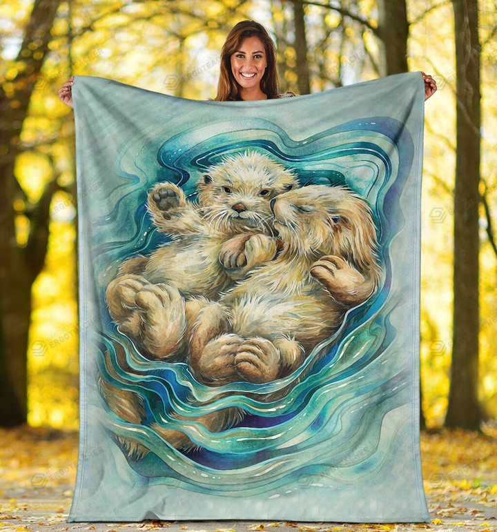 Otters Floating In River Sherpa Fleece Blanket  Great Customized Blanket Gifts For Birthday Christmas Thanksgiving