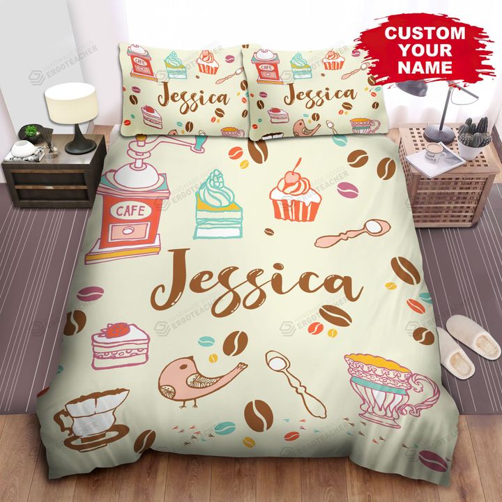 Personalized Coffee Day Illustration Bed Sheets Spread  Duvet Cover Bedding Sets
