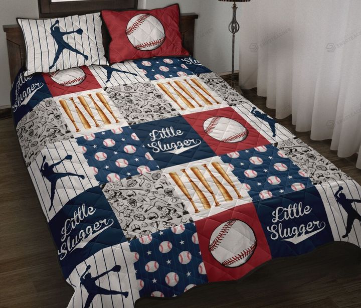 Baseball Little Slugger Pattern Quilt Bed Set
