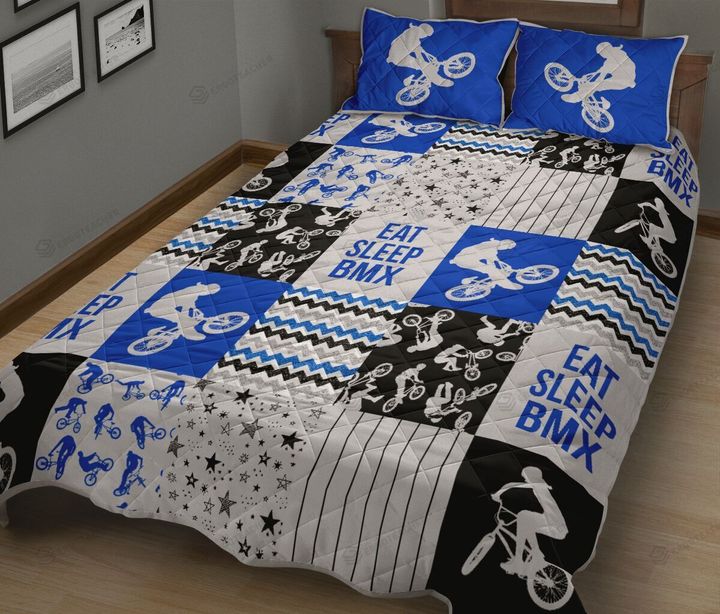 Eat Sleep BMX Blue Version Quilt Bed Set