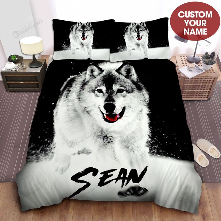 Personalized Running Snow Wild Wolf Image Bed Sheets Spread  Duvet Cover Bedding Sets