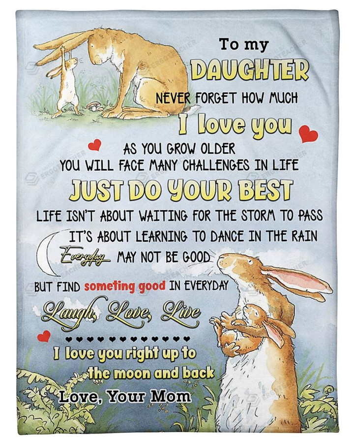 Personalized Rabbit To Daughter From Mom Never Forget How Much I Love You Fleece Sherpa Blanket  Great Gifts For Birthday Christmas Thanksgiving