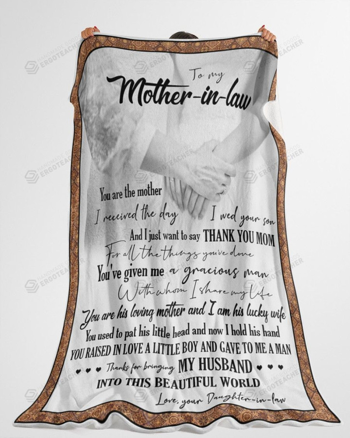 Personalized To My Mother In Law Thank You Mom For All The Things You've Done, Thank You For Bringing My Husband Into This Beautiful World Best Gift From Daughter In Law Sherpa Fleece Blanket