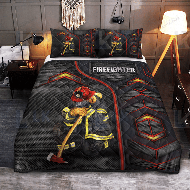 Firefighter Carbon Pattern Quilt Bedding Set