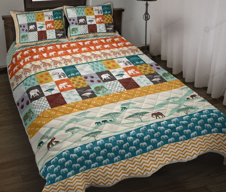 Elephant Pattern Symbol Quilt Bedding Set