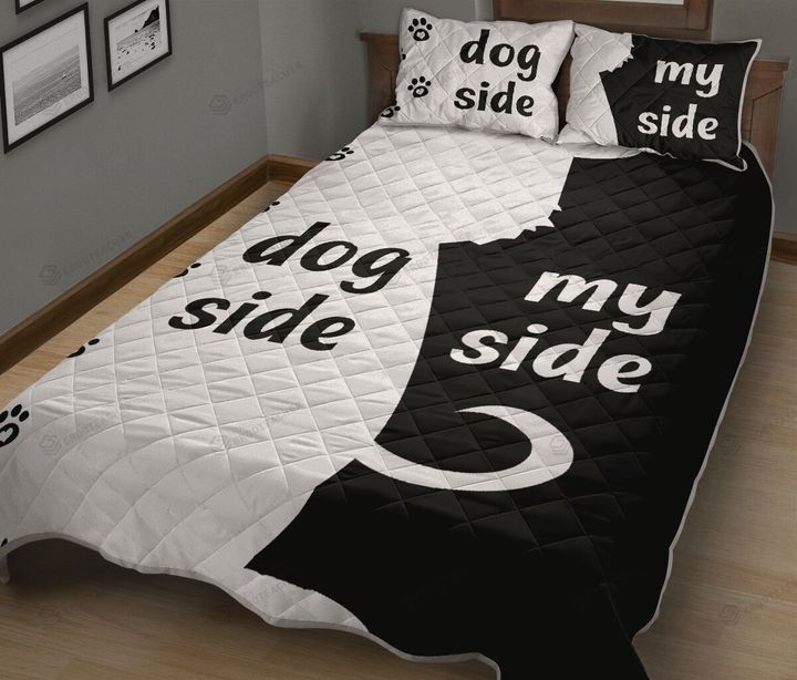 Dog Side My Side Black And White Quilt Bed Set