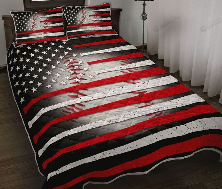 Baseball And American Flag Quilt Bedding Set