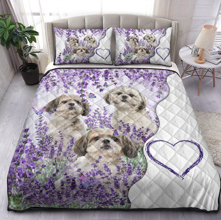 Shih Tzu In Lavender Garden Quilt Bedding Set
