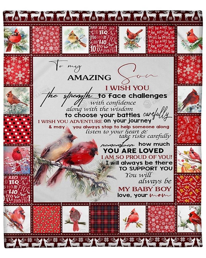 Personalized To My Son From Mom Cardinal I Am So Proud Of You Fleece/Sherpa Blanket Great Customized Gifts For Family Birthday Christmas Thanksgiving Anniversary