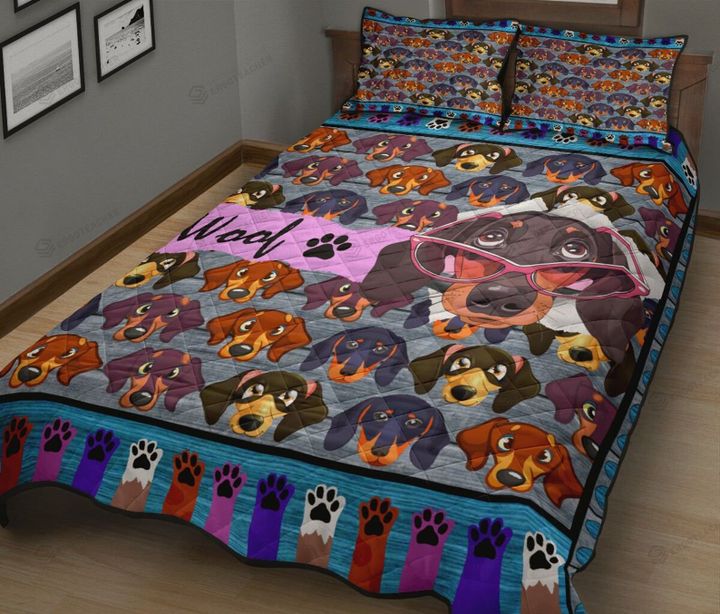Dachshund Dogs Cartoon Pattern Quilt Bedding Set  Bed Sheets Spread  Duvet Cover Bedding Sets