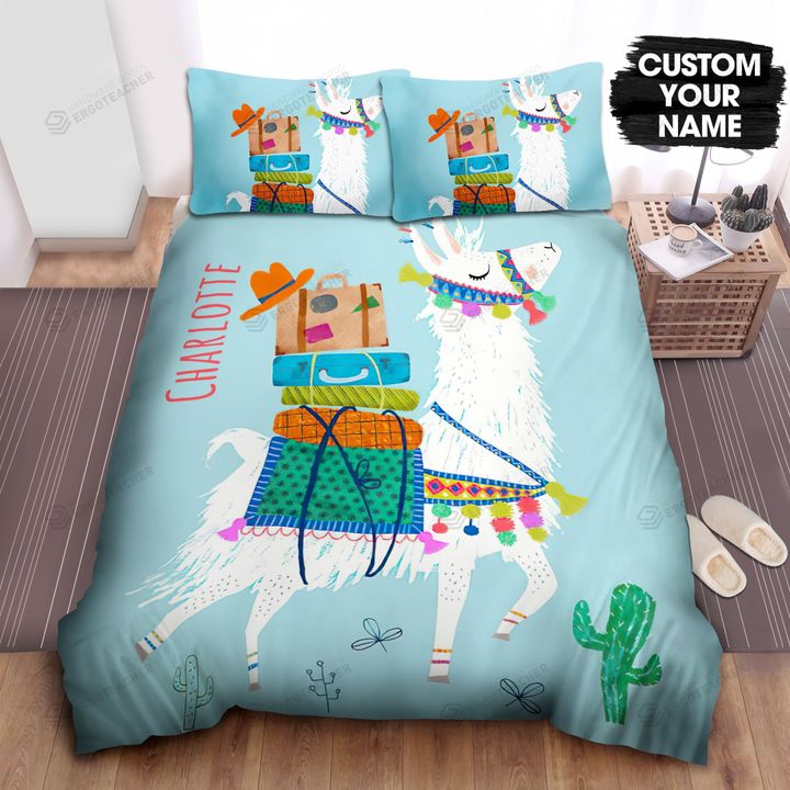 Personalized Cute Llama Carrying Luggage Painting Bed Sheets Spread  Duvet Cover Bedding Sets