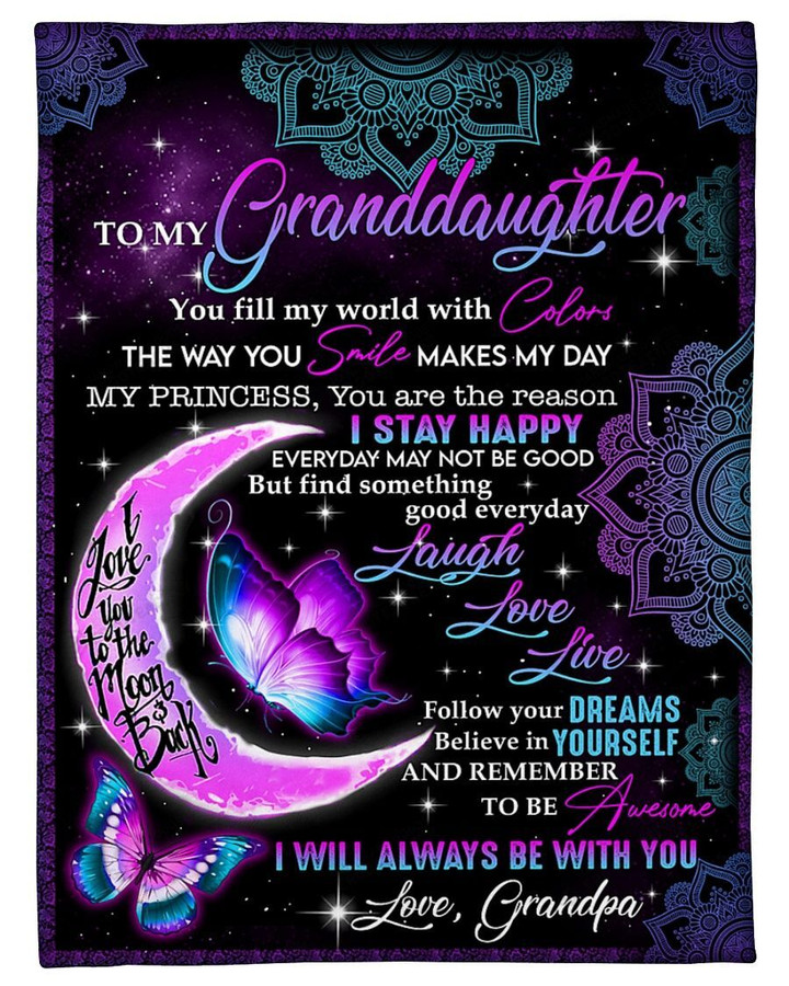 Personalized Family To My Granddaughter I Love You To The Moon And Back, I Will Always Be With You Sherpa Fleece Blanket
