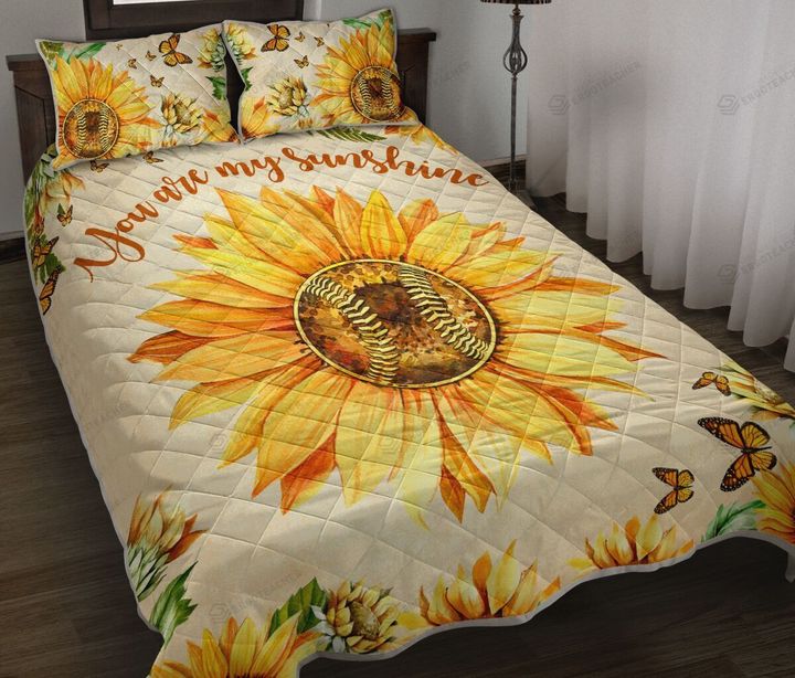 Softball Sunshine Sunflower Butterfly Quilt Bed Set