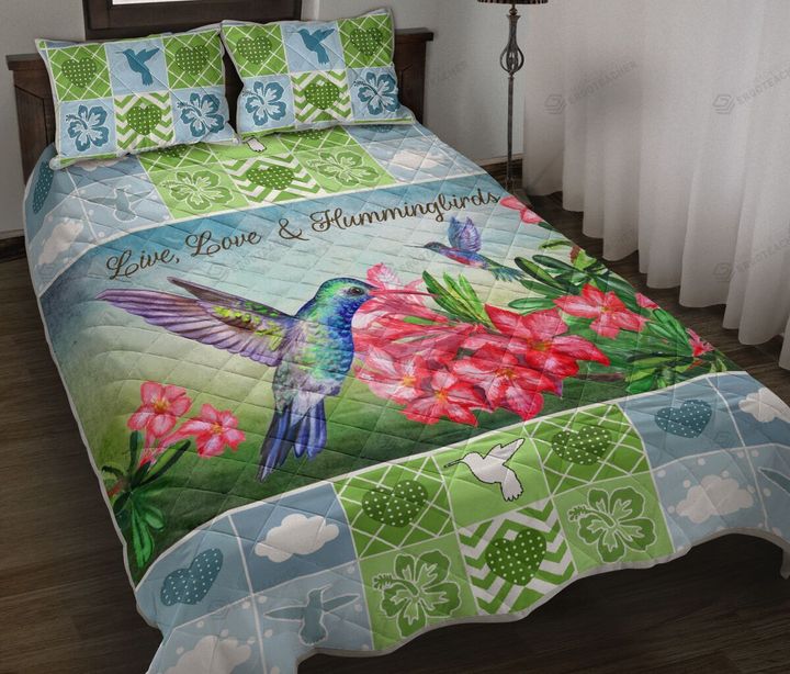 Hummingbird Live Love Patchwork Pattern Quilt Bedding Set