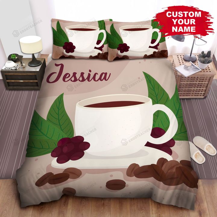 Personalized Coffee Cup And Grapes For Coffee Day Illustration Bed Sheets Spread  Duvet Cover Bedding Sets