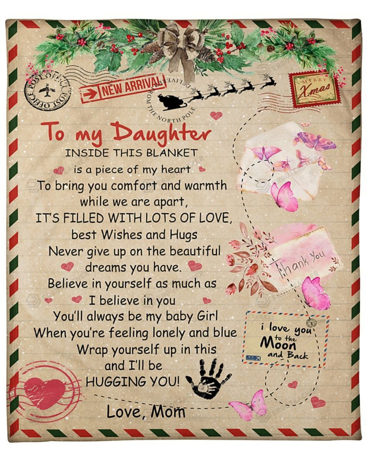 Personalized Love Letter To My Daughter From Mom I'll Be Hugging You Fleece/Sherpa Blanket Great Customized Gifts For Family Birthday Christmas Thanksgiving Anniversary