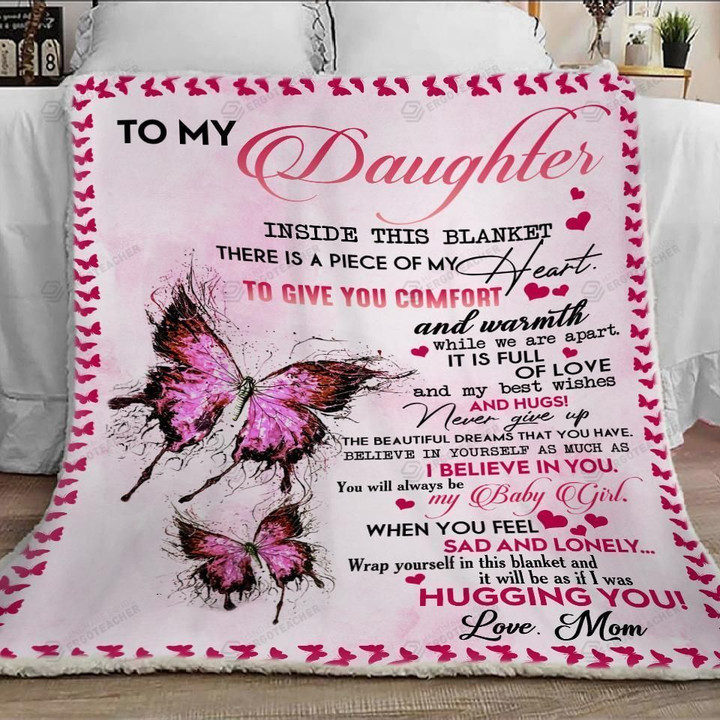 Personalized Custom Name Mom To My Daughter Butterfly Fleece, Sherpa Blanket Great Gifts For Birthday Christmas Thanksgiving Anniversary