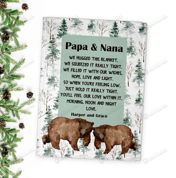 Personalized  Bear Papa and Nana You Always In My Heart I Love You Forever Fleece Blanket Great Customized Blanket Gifts For Birthday Christmas Thanksgiving