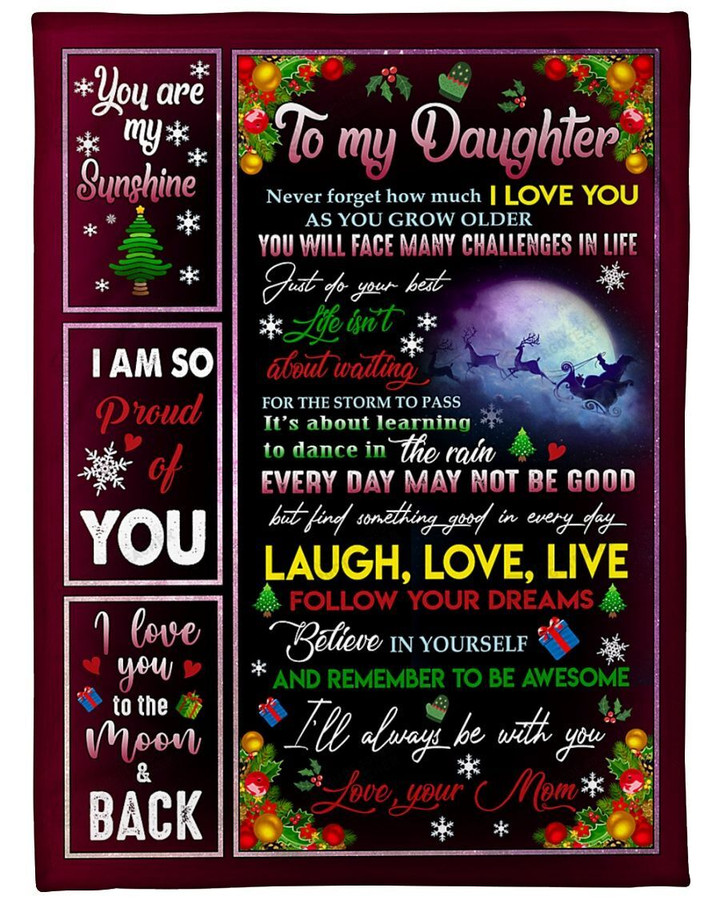 Personalized Christmast To My Daughter From Mom Fleece Blanket Your Are My Sunshine Great Customized Blanket Gifts For Birthday Christmas Thanksgiving