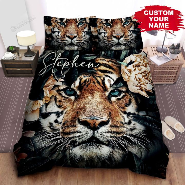 Flowery Tiger Bed Sheets Spread  Duvet Cover Bedding Sets