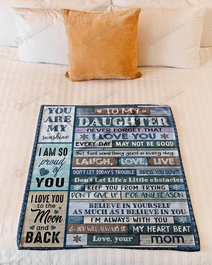 Personalized To My Daughter, I Love You To The Moon And Back, Laugh Love Live, From Mom Snowflakes Art Sherpa Fleece Blanket Great Customized Blanket Gifts For Birthday Christmas Thanksgiving
