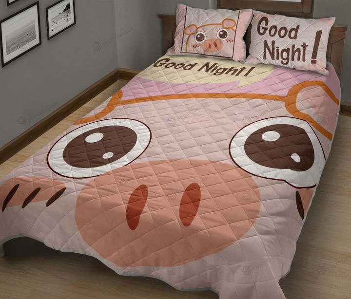 Cute Pig Good Night Quilt Bed Set
