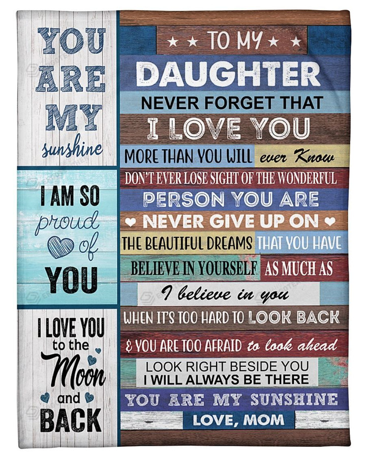 Personalized Custom Name Mom To My Daughter I Am So Proud Of You, I Love You To The Moon And Back Fleece, Sherpa Blanket Great Gifts For Birthday Christmas Thanksgiving Anniversary