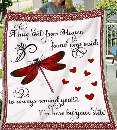 A Hug Sent From Heaven Found Deep Inside Love Bird Blanket, Dragonfly Meaningful Remembrance Deepest Grief Sympathy Gift Fleece, Sherpa Blanket Gifts For Mother'S Day Father'S Day