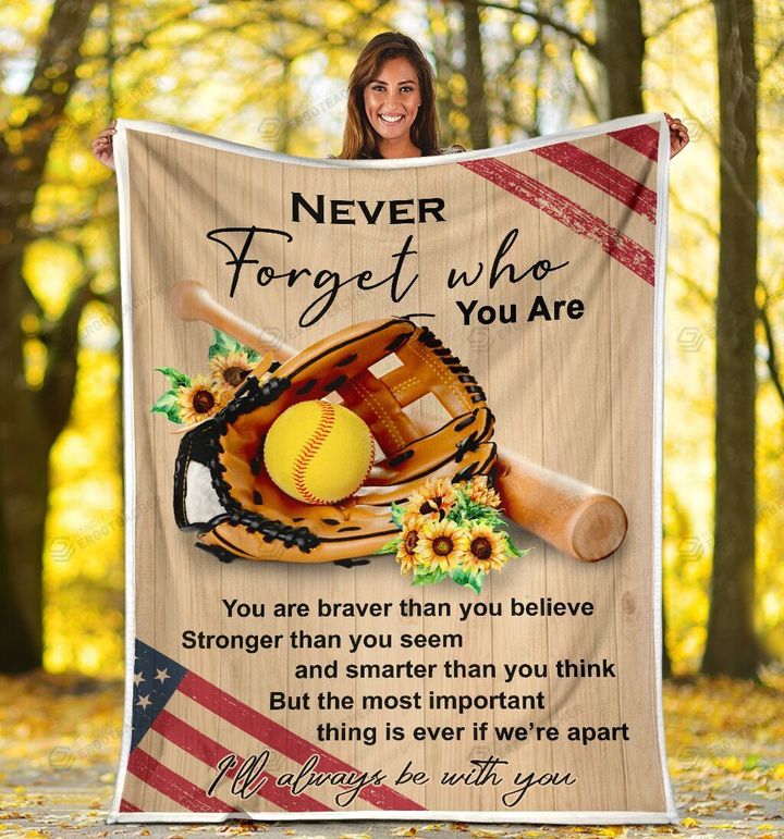 Never Forget Who You're Sunflower Softball American Flag Sherpa Fleece Blanket  Great Customized Blanket Gifts For Birthday Christmas Thanksgiving