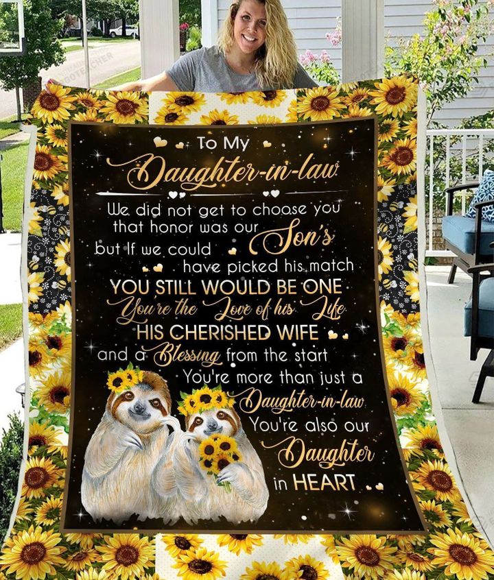 Personalized Sloth To My Daughter-In-Law Fleece Sherpa Blanket Great Customized Blanket Gift For Birthday Christmas Thanksgiving Anniversary