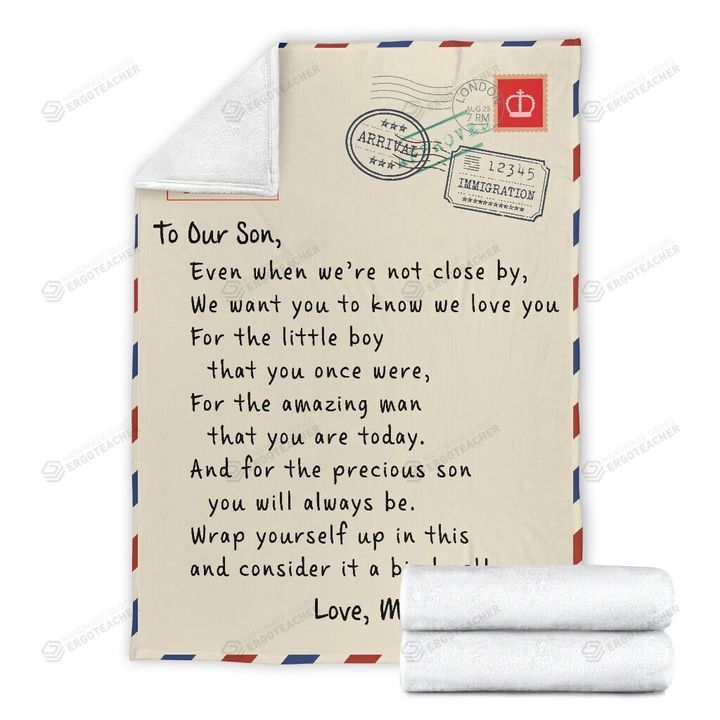 Personalized Air Mail To Our Son We Want You To Know We Love You From Mom & Dad Sherpa Fleece Blanket Great Customized Blanket Gifts For Birthday Christmas Thanksgiving Anniversary