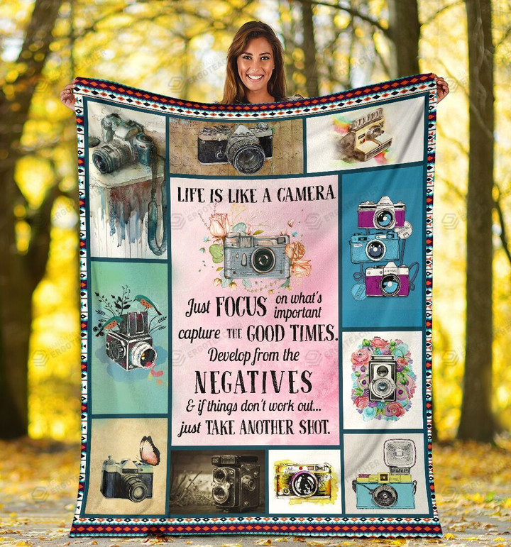 Life Is Like A Camera Artwork Of Camera Sherpa Fleece Blanket Great Customized Blanket Gifts For Birthday Christmas Thanksgiving