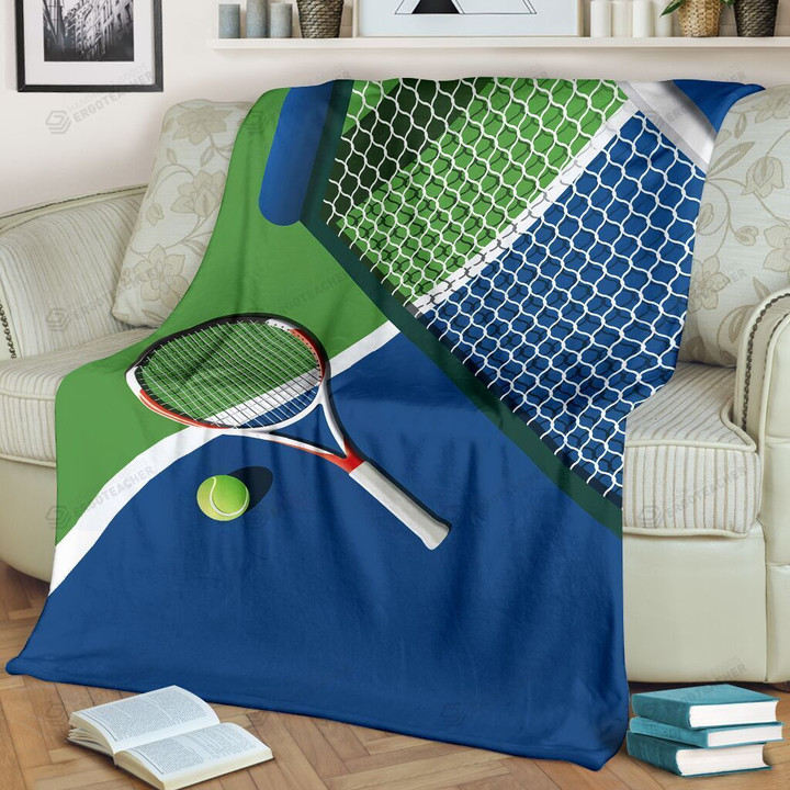 Tennis Racket And Ball In The Court Sherpa Fleece Blanket Perfect Gifts For Tennis Lovers Great Customized Blanket For Birthday Christmas Thanksgiving