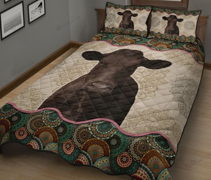 Beef Cattle Vintage Mandala Quilt Bed Sheets Spread Duvet Cover Bedding Sets