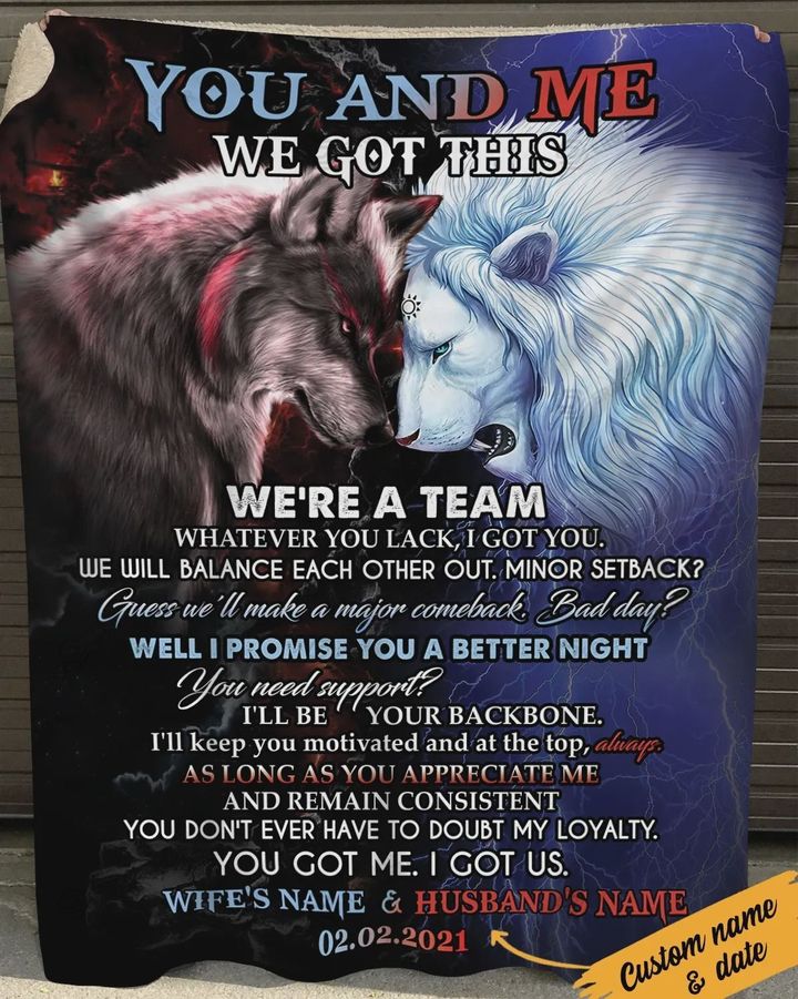 Personalized You and Me We Got This We're A Team Wolves Sherpa Fleece Blanket Great Customized Blanket Gifts For Birthday Christmas Thanksgiving
