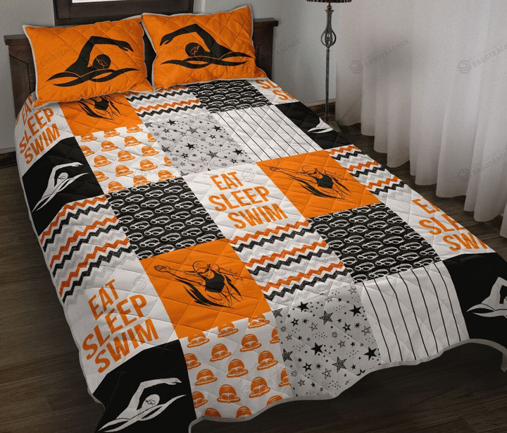 Eat Sleep Swimming Pattern Quilt Bed Set