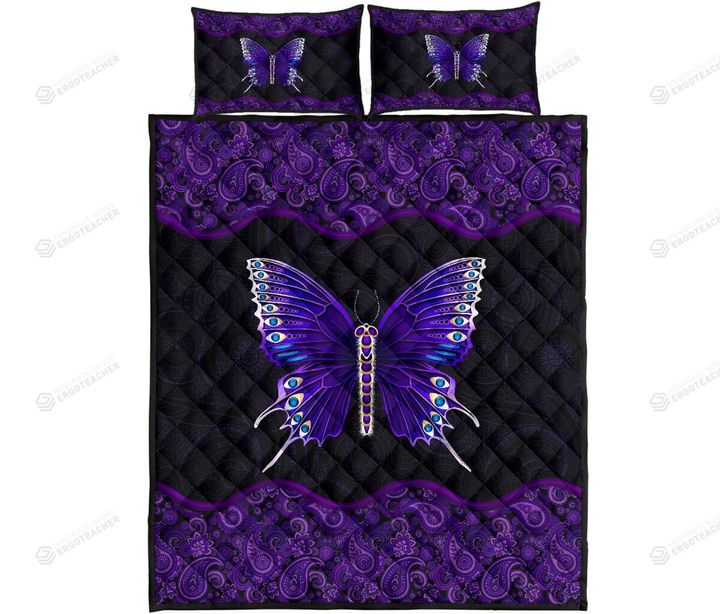 Purple Butterfly Quilt Bedding Set
